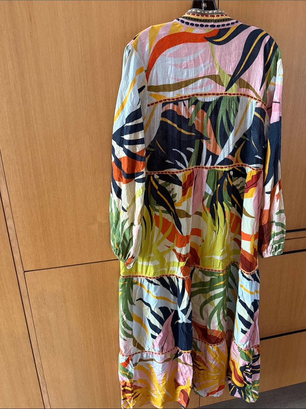 Anthropologie Conditions Apply Tropical Leaf Duster Boho Embroidered Trim Kimono - Picture 12 of 14